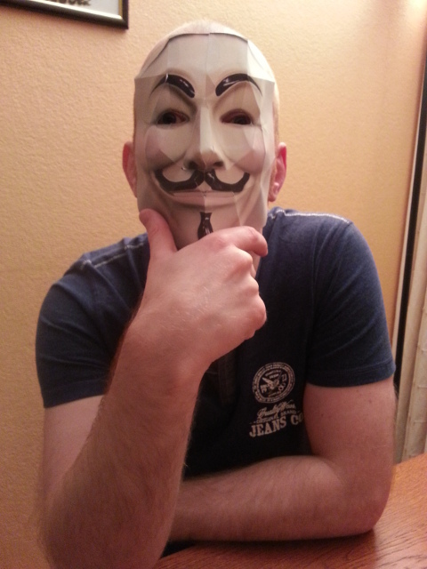 Ken wearing a self made guy fawkes mask